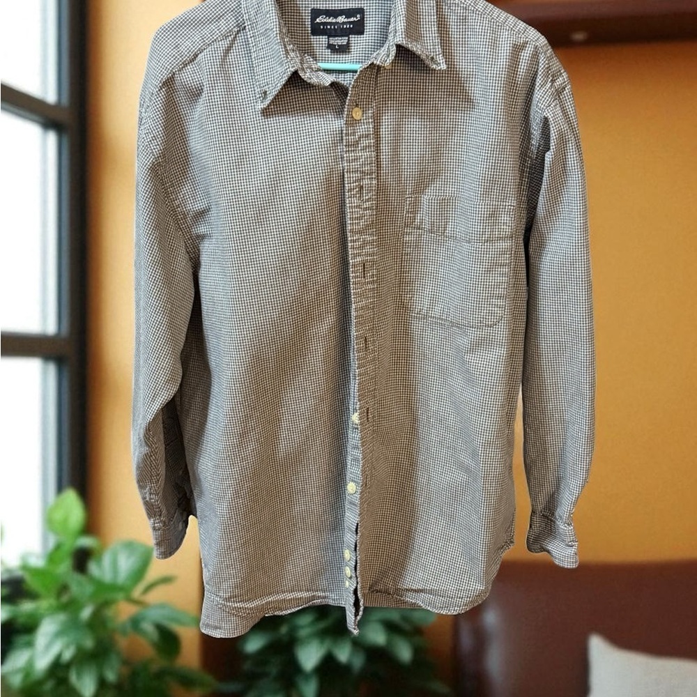 Eddie Bauer Men's Green Checkered Button Down Shirt